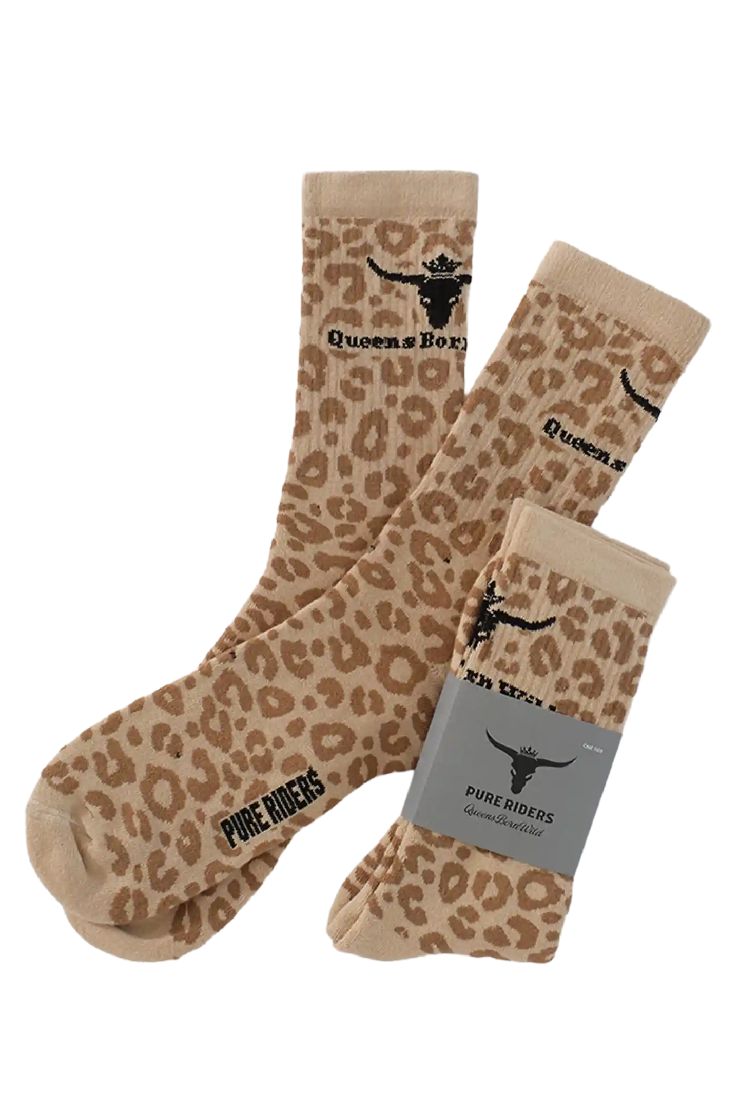 Socken mt Leo print in onesize beige